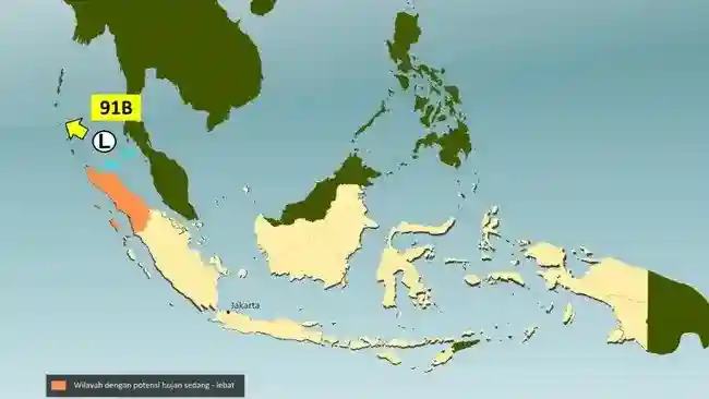 Bibit Siklon 91B di Laut Andaman Picu Peringatan Hujan dan Gelombang