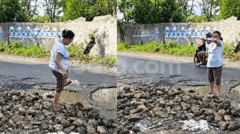 Emak-Emak Citamiang Soroti Jalan Berlubang yang Membahayakan Pengendara