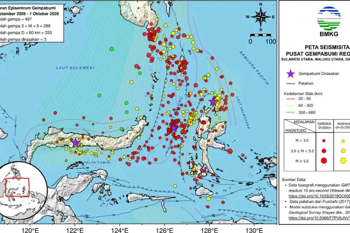 Aktivitas Tektonik Sulawesi Utara pada September 2026: 497 Gempa Tercatat