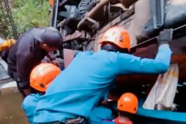 Minibus Elf Masuk Jurang di Ciawi, Sopir Meninggal Terjepit