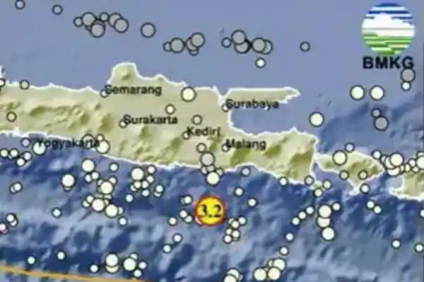 Gempa Magnitudo 3,2 Tercatat di Perairan Selatan Malang